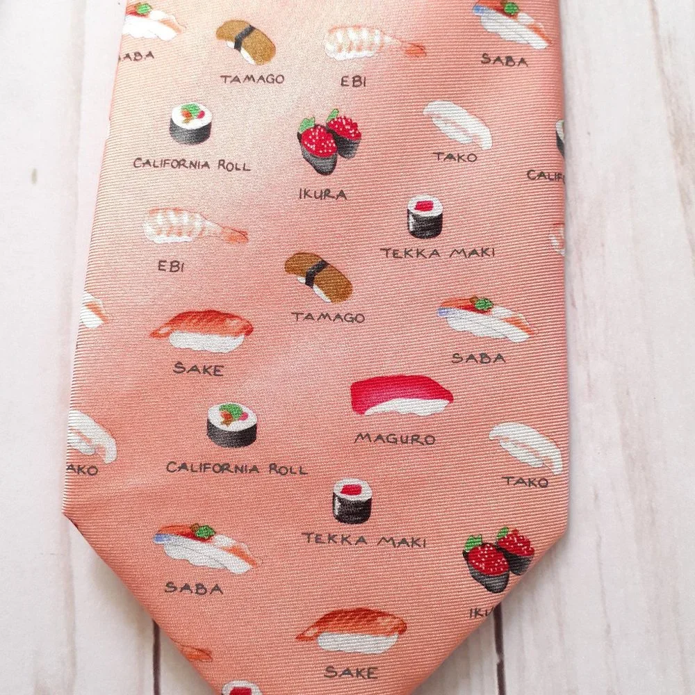 Alynn 'Sushi' Novelty Print Classic Width Silk Tie Pink